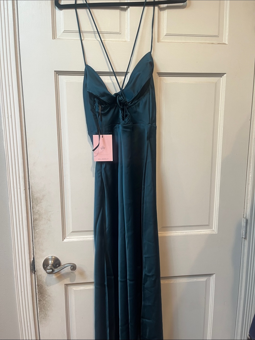 Hello Molly Teal Satin Cowl Maxi Dress - Picture 3 of 4